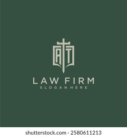 AT initial monogram for law firm with sword and shield logo image