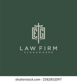 EG initial monogram for law firm with sword and shield logo image