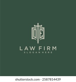 OF initial monogram for law firm with sword and shield logo image