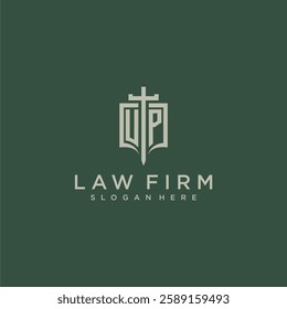UP initial monogram for law firm with sword and shield logo image