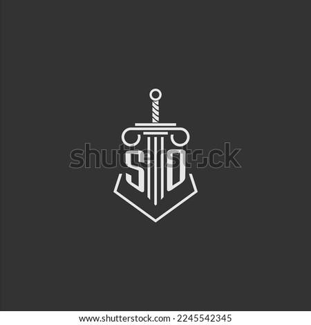 SO initial monogram law firm with sword and pillar logo design