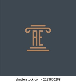 RE monograma inicial para el logotipo de la firma de ley con diseño de hitos