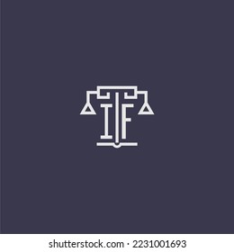 Monograma inicial IF para el logotipo de la firma de ley con imagen vectorial de escalas