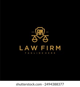 AM initial monogram for lawfirm logo with scales and shield luxury image