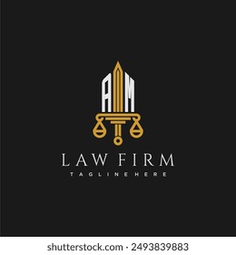 AM initial monogram for lawfirm logo with sword and scale