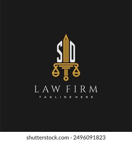 SO initial monogram for lawfirm logo with sword and scale