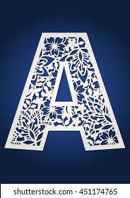 Initial Monogram Letter A. May Be Used For Paper Cutting. Fancy Alphabet Letter. Floral Drop Cap. Die Cut Vinyl Decal. Floral Letter Paper Decor. Wooden Font For Laser Cutting.
