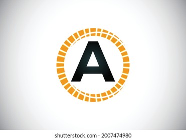 Initial A monogram letter alphabet in an abstract sunburst circle. Font emblem. Sunburst icon sign symbol. Modern vector logo design for business and company identity.