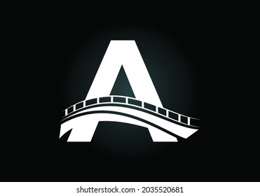 Initial A monogram letter alphabet with bridge sign. Abstract bridge logo design template. Modern vector logo for construction business and company identity.