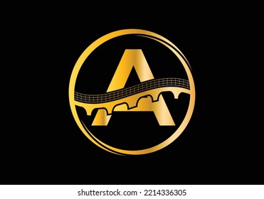 Initial A Monogramm Buchstabenalphabet mit Brückenzeichen. Abstrakte Design-Vorlage für das Bridge-Logo. Modernes Vektorlogo für Bauwirtschaft.