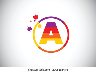 Initial A monogram letter alphabet in a circle with brush splash. Font emblem. Modern vector logo design for painting business and company identity. 