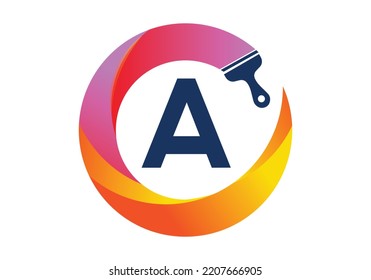 Initial A monogram letter alphabet in a circle with brush splash. transparent gradient color style, creative letter a logo design . Modern vector logo design for painting business and company identity