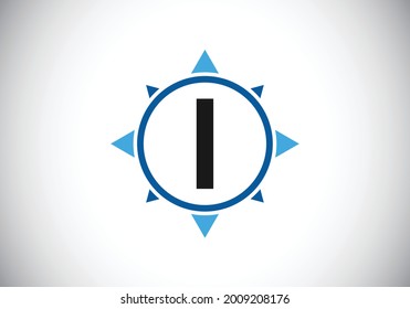 Initial I monogram letter alphabet in a compass. Font emblem. Compass logo sign symbol. Modern vector logo design for business and company identity.