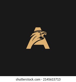 Initial A monogram letter alphabet with Eagle head negative space symbol. Creative Eagle head vector illustration.