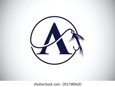 Initial A monogram letter alphabet with fishing Hook. Fishing logo concept vector illustration. Modern logo design for fishing shop, business, and company identity.