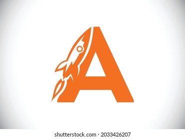 Initial Ein Monogramm-Buchstabenalphabet mit einem Rocket-Logo-Design. Raketensymbol. Schriftemblem. Modernes Vektorlogo für Unternehmens- und Firmenidentität.