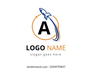 Initial Ein Monogramm-Buchstabenalphabet mit einem Rocket-Logo-Design. Raketensymbol. Schriftemblem. Modernes Vektor-Logo-Vorlage