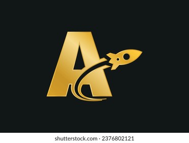 Initial A monogram letter alphabet with a Rocket logo design. Rocket icon. Modern vector logotype for business and company identity.