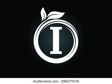 Initial I monogram letter alphabet in a spiral with green leaves. Font emblem. Nature icon sign symbol. Modern vector logo design for business healthcare, nature, farm, and company identity.
