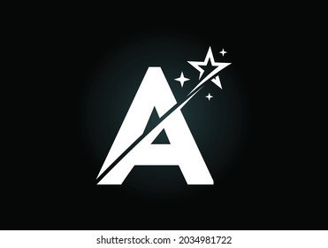 Initial A monogram letter alphabet with swoosh and star logo icon. Abstract star logo sign symbol design. Modern vector logo for business and company identity.