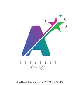 Inicial Alfabeto de letra monograma con icono del logo de la estrella y el swoosh. Resumen del diseño del símbolo del logo de la estrella. Logo vectorial moderno para empresas y empresas