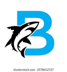 Initial Monogram Letter B Dolphin Logo Design Concept With Whale Symbol