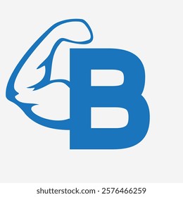 Initial Monogram Letter B Strong Logo Concept With Bicep Muscle Arm Symbol For Gym and Fitness Logotype