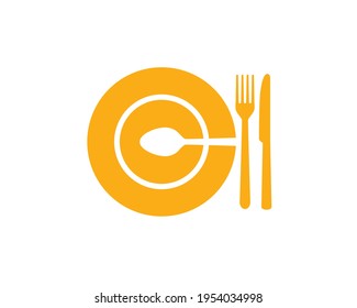 initial monogram of letter C and O as plate and fork knife