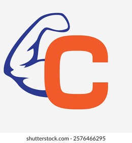 Initial Monogram Letter C Strong Logo Concept With Bicep Muscle Arm Symbol For Gym and Fitness Logotype