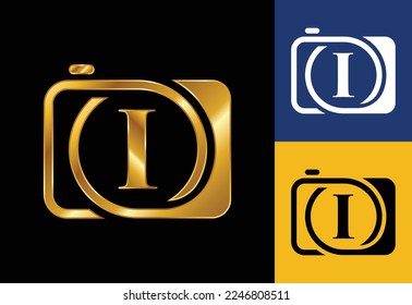 Initial I monogram letter with a camera icon. Logo for photography business, and company identity