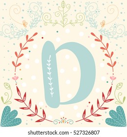 Initial monogram letter D in vector. Fancy alphabet letter. 