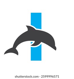 Initial Monogram Letter I Dolphin Logo Design Concept With Whale Symbol