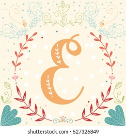 Initial monogram letter E in vector. Fancy alphabet letter. 