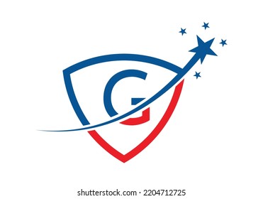 Letra monograma inicial G con plantilla vectorial de diseño con logotipo Star y Shield.
