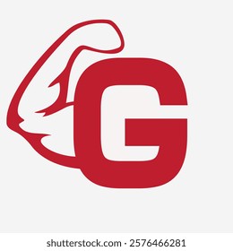 Initial Monogram Letter G Strong Logo Concept With Bicep Muscle Arm Symbol For Gym and Fitness Logotype