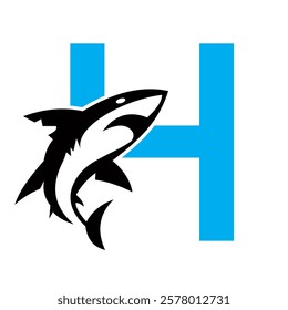 Initial Monogram Letter H Dolphin Logo Design Concept With Whale Symbol