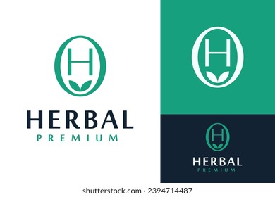 Initial Monogram Letter H inside O with Leaf for Herbal Nature Therapy Logo Design Branding Template