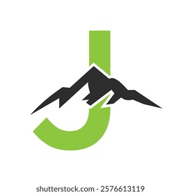 Initial Monogram Letter J Mountain Logo. Explore Mountain Adventure Symbol