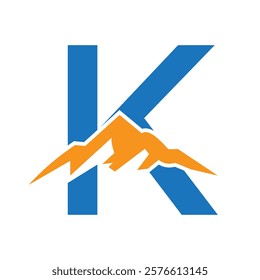 Initial Monogram Letter K Mountain Logo. Explore Mountain Adventure Symbol
