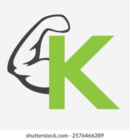 Initial Monogram Letter K Strong Logo Concept With Bicep Muscle Arm Symbol For Gym and Fitness Logotype