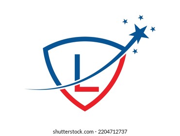 Letra monograma inicial L con plantilla vectorial de diseño con logotipo Star y Shield.