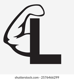 Initial Monogram Letter L Strong Logo Concept With Bicep Muscle Arm Symbol For Gym and Fitness Logotype