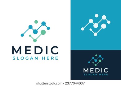 Initial Monogram Letter M for Medic Medicine Molecular Molecule with Check Mark Logo Branding Design Template