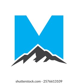 Initial Monogram Letter M Mountain Logo. Explore Mountain Adventure Symbol