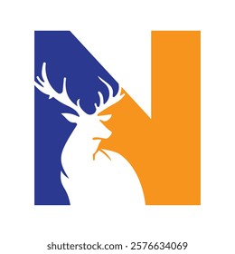 Initial Monogram Letter N Deer Logo Design Vector Template