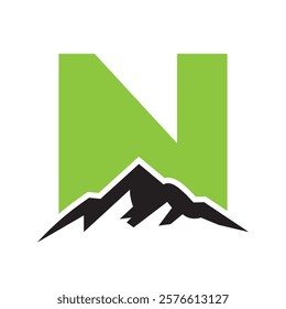 Initial Monogram Letter N Mountain Logo. Explore Mountain Adventure Symbol