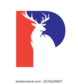 Initial Monogram Letter P Deer Logo Design Vector Template