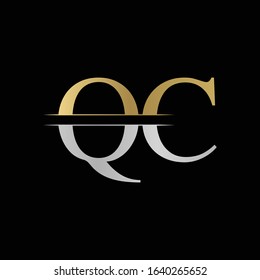 Initial Monogram Letter QC Logo Design Vector Template. Silver and Gold QC Letter Logo Design