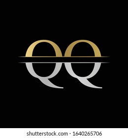 Initial Monogram Letter QQ Logo Design Vector Template. Silver and Gold QQ Letter Logo Design