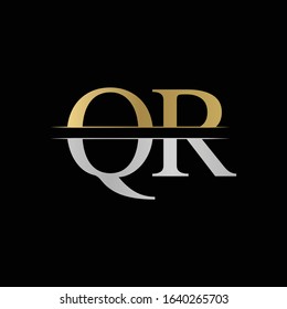 Initial Monogram Letter QR Logo Design Vector Template. Silver and Gold QR Letter Logo Design